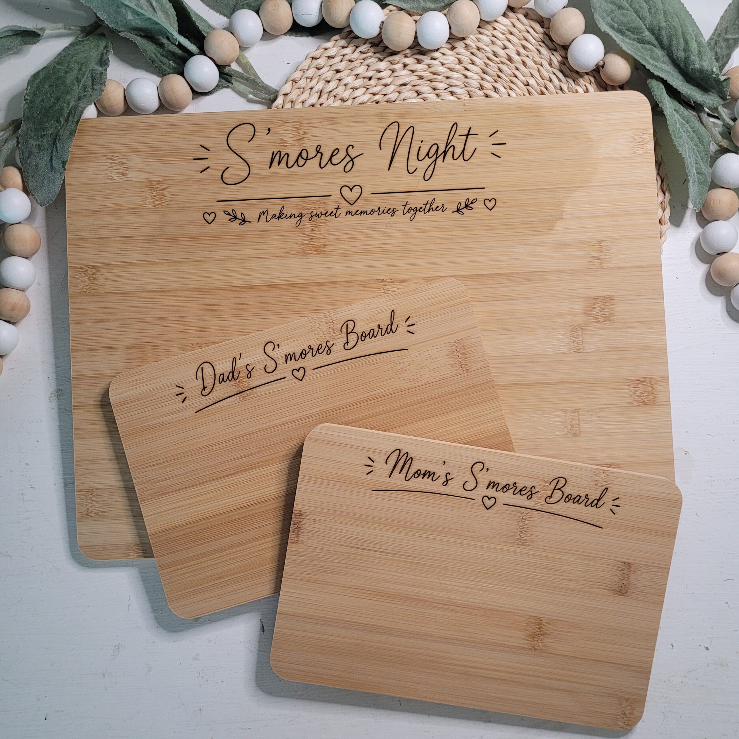 Personalized S'mores Night bamboo serving board made with an SVG