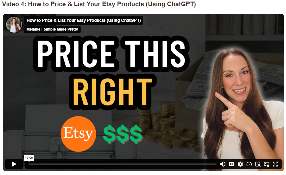 Etsy product pricing and listing training