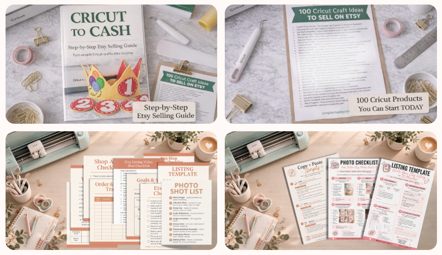 Cricut to Cash worksheets guides and Etsy selling resources